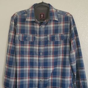Mens Swiss tech plaid button down shirt